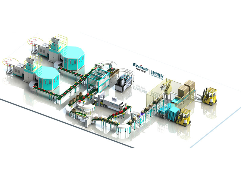 Double-sided vacuum packing/heat shrinkable film integrated production line